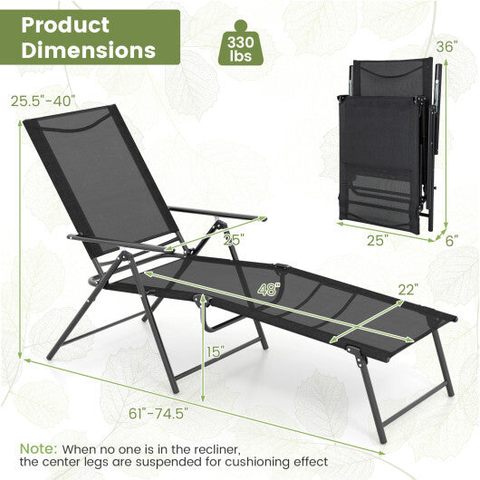 2 Piece Patio Folding Chaise Lounge Chairs Recliner with 6-Level Backrest-Coffee W2B