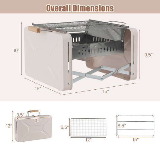 Folding Charcoal BBQ Grill with Dishwasher-safe Grill Grids and Charcoal Box-Beige W2B