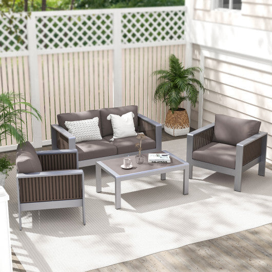 Patio Furniture Aluminum Armchair with Thick Back and Seat Cushion W2B