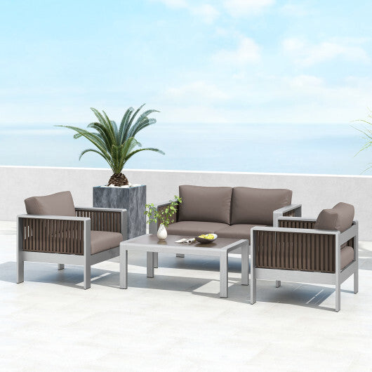 Patio Furniture Aluminum Armchair with Thick Back and Seat Cushion W2B