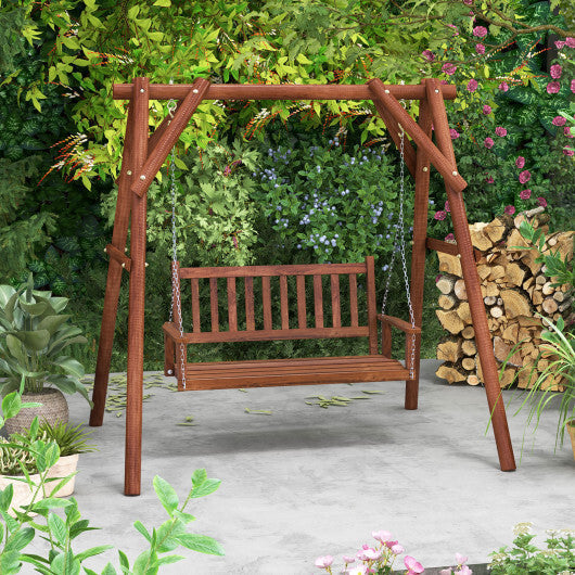 2-Person Wooden Outdoor Porch Swing with 500 lbs Weight Capacity-Brown W2B
