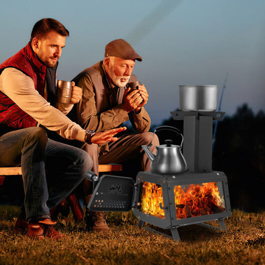 Patented Portable Wood Camping Burning Stove Heater Tabletop Fire Pit with 2 Cooking Positions W2B