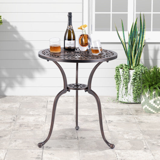 24 Inch Round Cast Aluminum Table Patio Dining Bistro Table with 2 Inch Umbrella Hole-Copper W2B