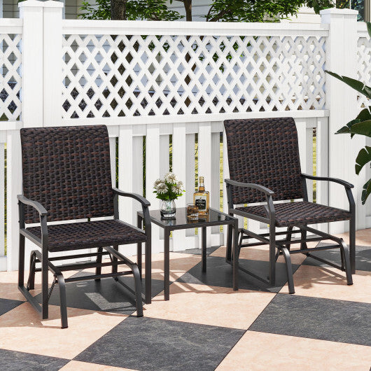 3 Piece Patio Gliding Set with Tempered Glass Coffee Table All Weather-Brown W2B