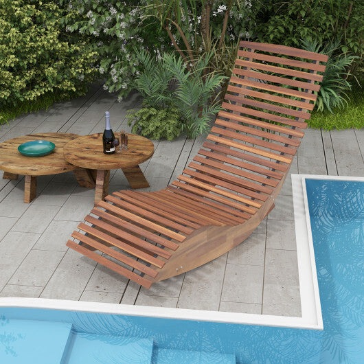 Outdoor Acacia Wood Rocking Chair with Widened Slatted Seat and High Back W2B