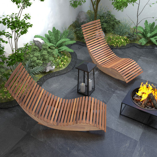 Outdoor Acacia Wood Rocking Chair with Widened Slatted Seat and High Back W2B