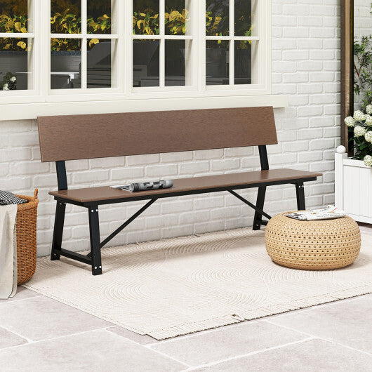 72 Inch Extra Long Bench with All-Weather HDPE Seat & Back for Yard Garden Porch-Brown W2B