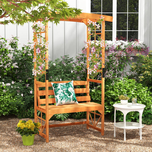 6.2 Feet Tall Patio Garden Arbor with Pergola and 2-Seat Bench for Garden Lawn Backyard Decoration-Yellow W2B