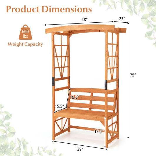 6.2 Feet Tall Patio Garden Arbor with Pergola and 2-Seat Bench for Garden Lawn Backyard Decoration-Yellow W2B
