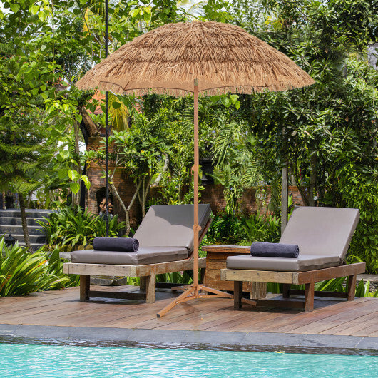 6.5 Feet Thatched Tiki Umbrella with Foldable Stand Push Button Tilt-Natural W2B