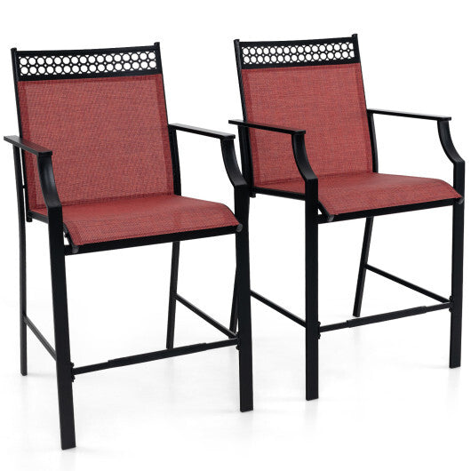 Outdoor Counter Stools Set of 2 Heavy-Duty Barstools with Footrest and Armrests-Blue W2B