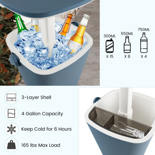 3-in-1 Portable Cooler Bar Table with Bottle Opener and Lift Top Lid for Camping Poolside-Blue W2B