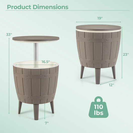 10 Gallon Cooler Bar Table Outdoor Coffee Table Ice Bucket with Telescopic Tabletop for Beer and Wine-Brown W2B
