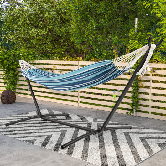 Portable Indoor Outdoor 2-Person Double Hammock Set with Stand and Carrying Cases-Blue W2B