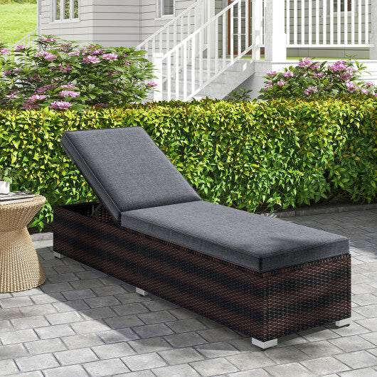 Patio Wicker Lounge Chair with 4-level Backrest and Long Seat Cushion-Brown W2B