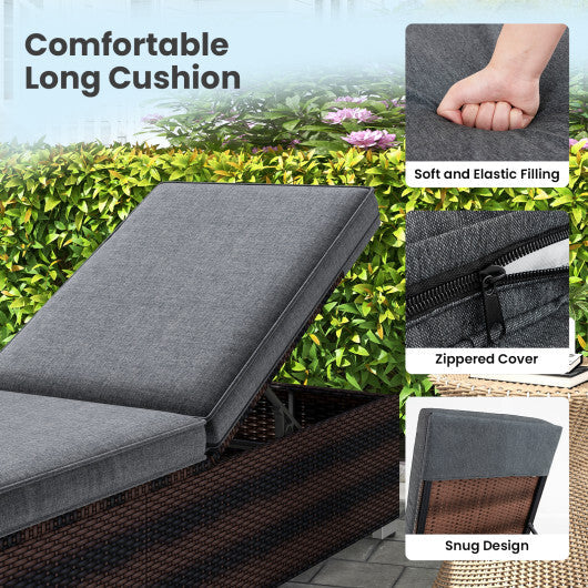 Patio Wicker Lounge Chair with 4-level Backrest and Long Seat Cushion-Brown W2B