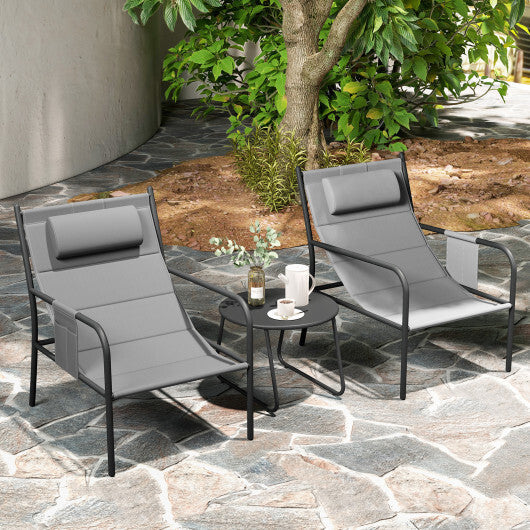 3 Piece Outdoor Bistro Set Patio Metal Chair and Coffee Table Set-Gray W2B