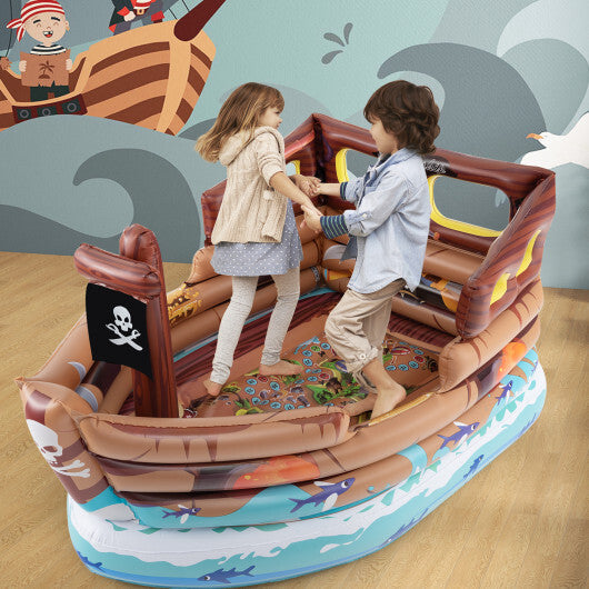 Inflatable Pirate Ship Playhouse with Built-in Motor and Inflatable Toy Sword-Brown W2B