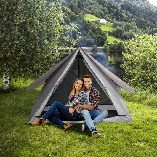 Pop-up Camping Tent for 2-3 People with Carry Bag and Rainfly for Backpacking Hiking Trip-Gray W2B