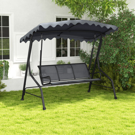 3-Seat Outdoor Porch Canopy Swing with Adjustable Shading-Gray W2B