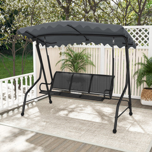 3-Seat Outdoor Porch Canopy Swing with Adjustable Shading-Gray W2B