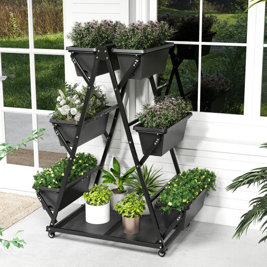 3-Tier Vertical Raised Garden Bed with 4 Wheels and 6 Container Boxes-Black W2B