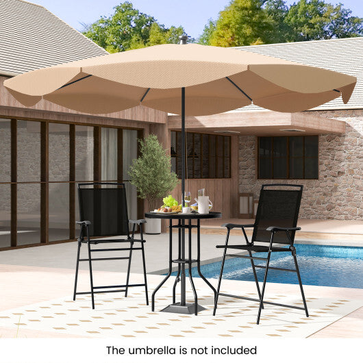 3 Pieces Outdoor Bar Stool Set with DPC Tabletop and Umbrella Hole for Poolside-Black