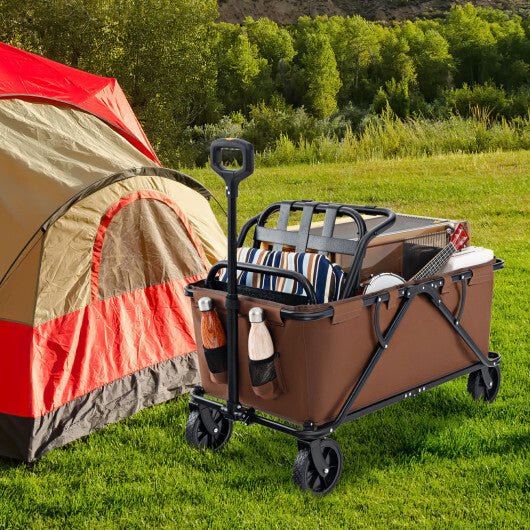 Collapsible Folding Wagon Cart with Adjustable Handlebar-Coffee W2B