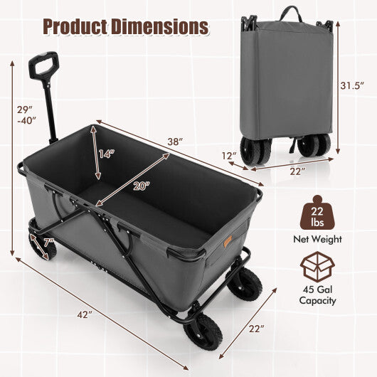Collapsible Folding Wagon Cart with Adjustable Handlebar-Coffee W2B
