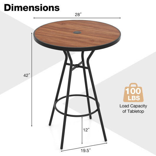 28 Inches Outdoor Bar Table with Wood-Like Tabletop for Backyard Garden W2B