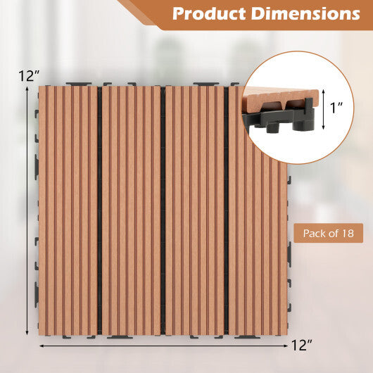 12 x 12 Inch 18 Piece All Weather Interlocking Deck Tiles for Splicing Area-Brown W2B