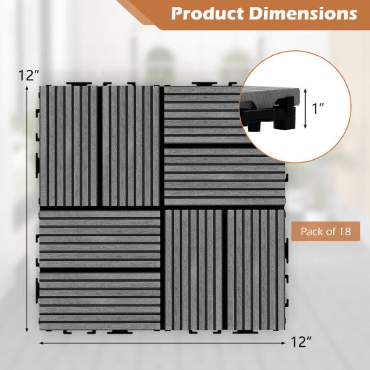 18 Pieces 12 x 12 Inch All Weather Interlocking Deck Tiles-Gray W2B