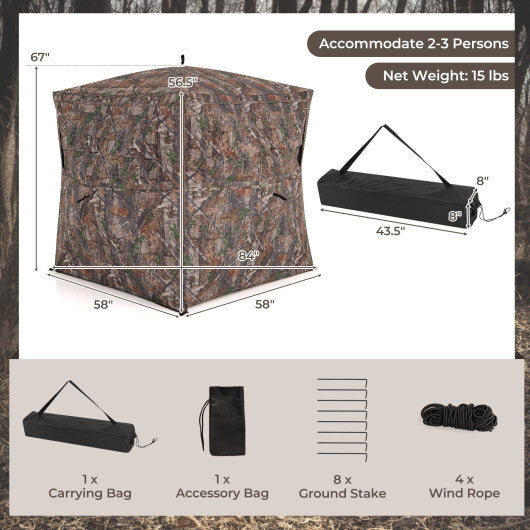 Hunting Blind 360 Degree One-Way See-Through Ground Blind for 2-3 Person W2B
