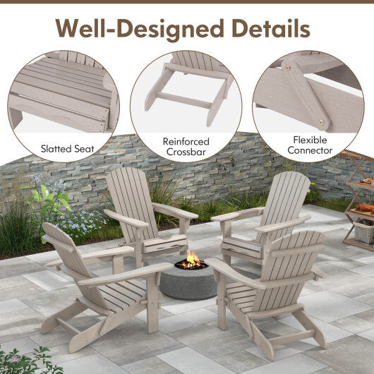 Folding Adirondack Chair Set of 2 with High Backrest and Wide Armrests-Brown