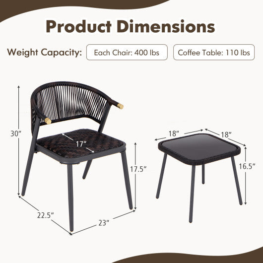 3 Pieces Patio Rattan Furniture Set for Backyard Poolside-Brown and Black W2B