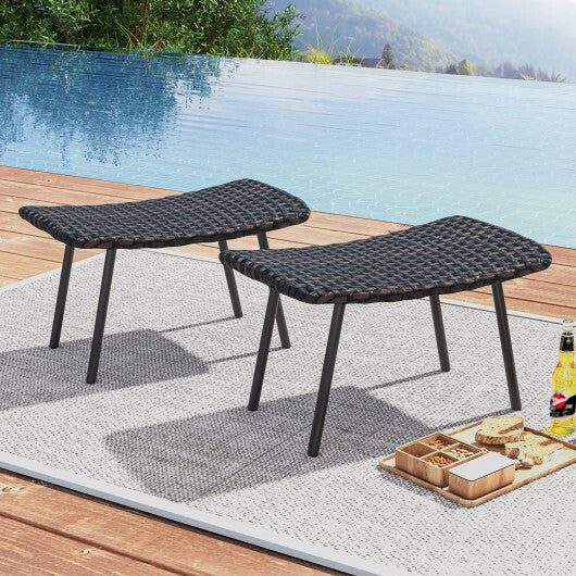 All Weather Outdoor Ottomans Set Patio Footrest Seats Set with Sturdy Metal Legs -Brown W2B