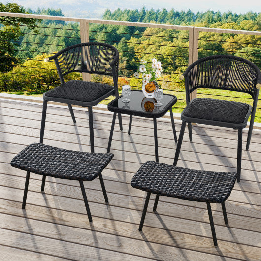 All Weather Outdoor Ottomans Set Patio Footrest Seats Set with Sturdy Metal Legs -Brown W2B