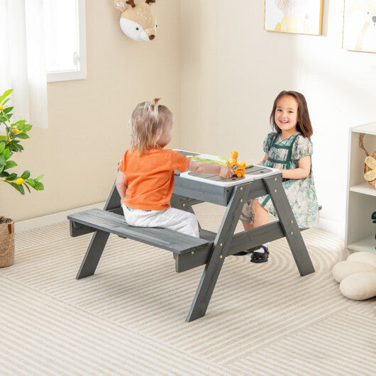 Kids Picnic Table Set with 3 Removable Bins-Gray W2B