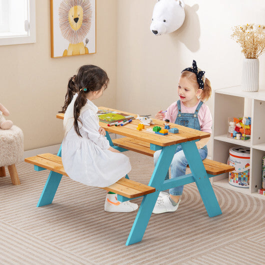 Children Outdoor Wooden Table with Bench Seats for Indoor and Outdoor Use-Natural W2B