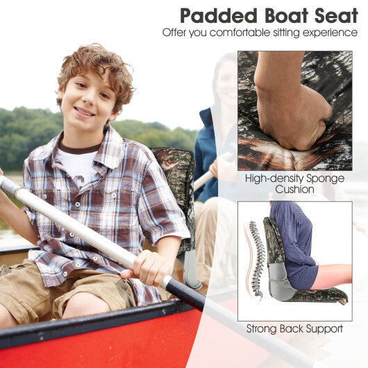 Low Back Folding Padded Boat Seat with 4 Bolts for Outdoor Adventures-Camouflage W2B