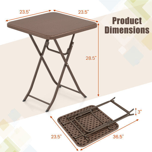 Folding Picnic Table with Rattan Grain HDPE Tabletop and Sturdy Metal Fame-Coffee W2B