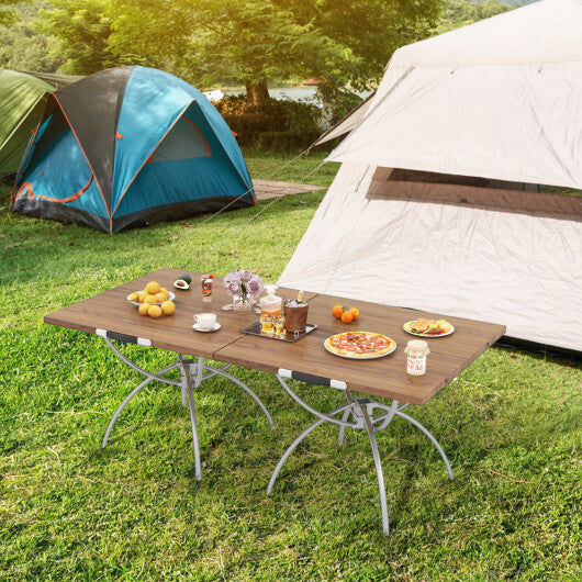 Patented 2 Pack Folding Camping Table with Wood-grain Tabletop for Hiking Party-Natural W2B