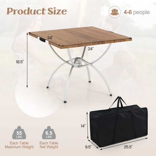 Patented 2 Pack Folding Camping Table with Wood-grain Tabletop for Hiking Party-Natural W2B