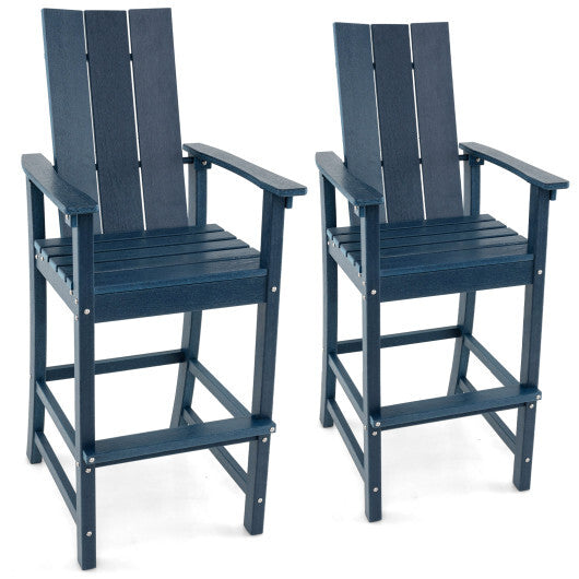 Tall Adirondack Chair Outdoor Bar Stool with Ergonomic Backrest for Backyard-Blue W2B