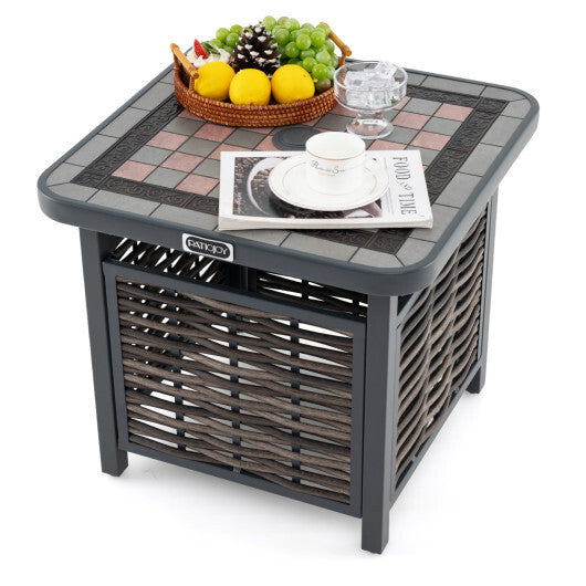 21.5 Inches Outdoor PE Rattan Side Table Square End Table with Umbrella Hole W2B