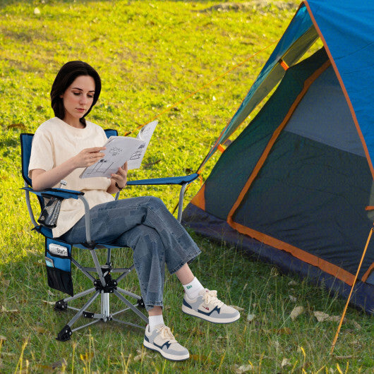 360 Swivel Hunting Chair Portable Foldable Hunting Chair with Mesh Cup Holder and Storage Pockets-Blue W2B