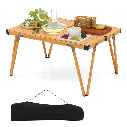 Folding Camping Table Picnic Table with Storage Bag and Waterproof Desktop-Brown W2B