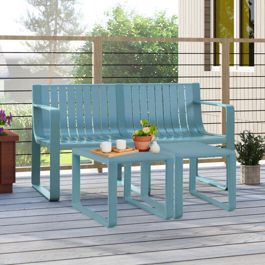 Weather-resistant Plastic 2-Person Bench with Curved Backrest-Blue W2B