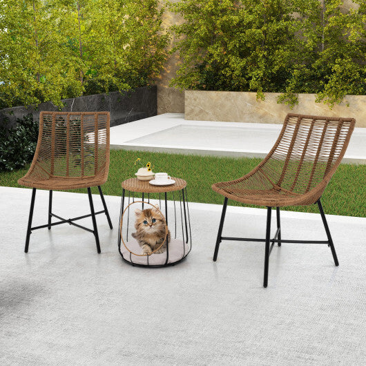 3 Piece Outdoor Furniture Set with Pet Housefor Patio Yard-Brown W2B