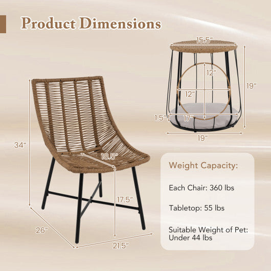 3 Piece Outdoor Furniture Set with Pet Housefor Patio Yard-Brown W2B